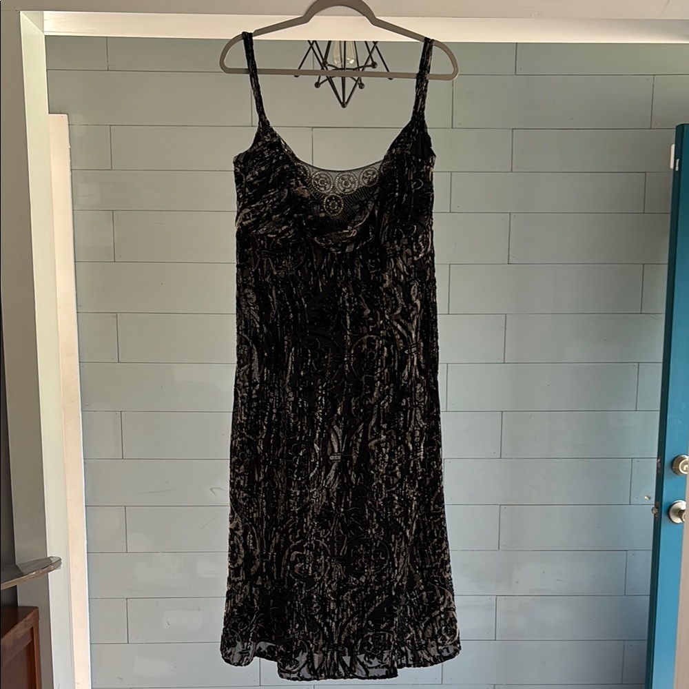 Badgley Mischka velvet beaded drape neck dress.